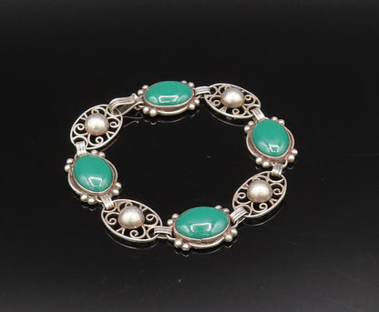 MORALES MEDRANO 925 Silver  Vintage Green Onyx & Bead Ball Bracelet  BT9678