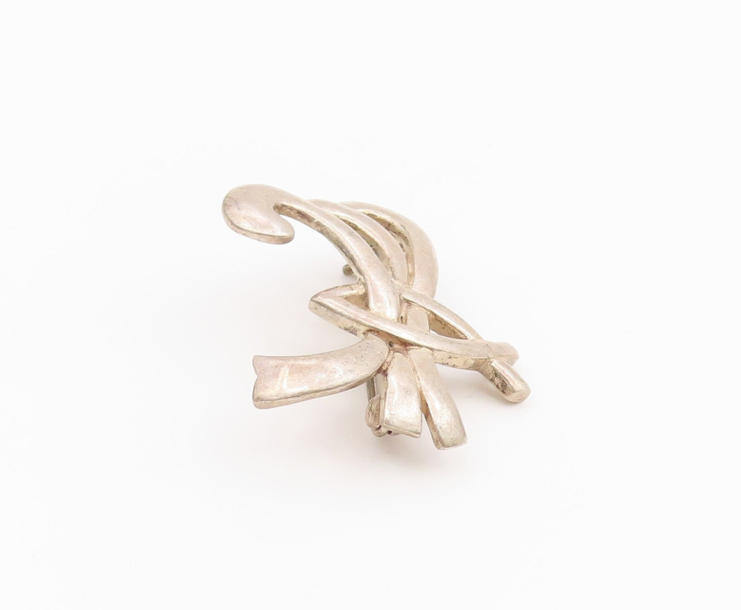 925 Sterling Silver Vintage Brooch Pin Modernist Sculptural Ribbon Loop  BP12159