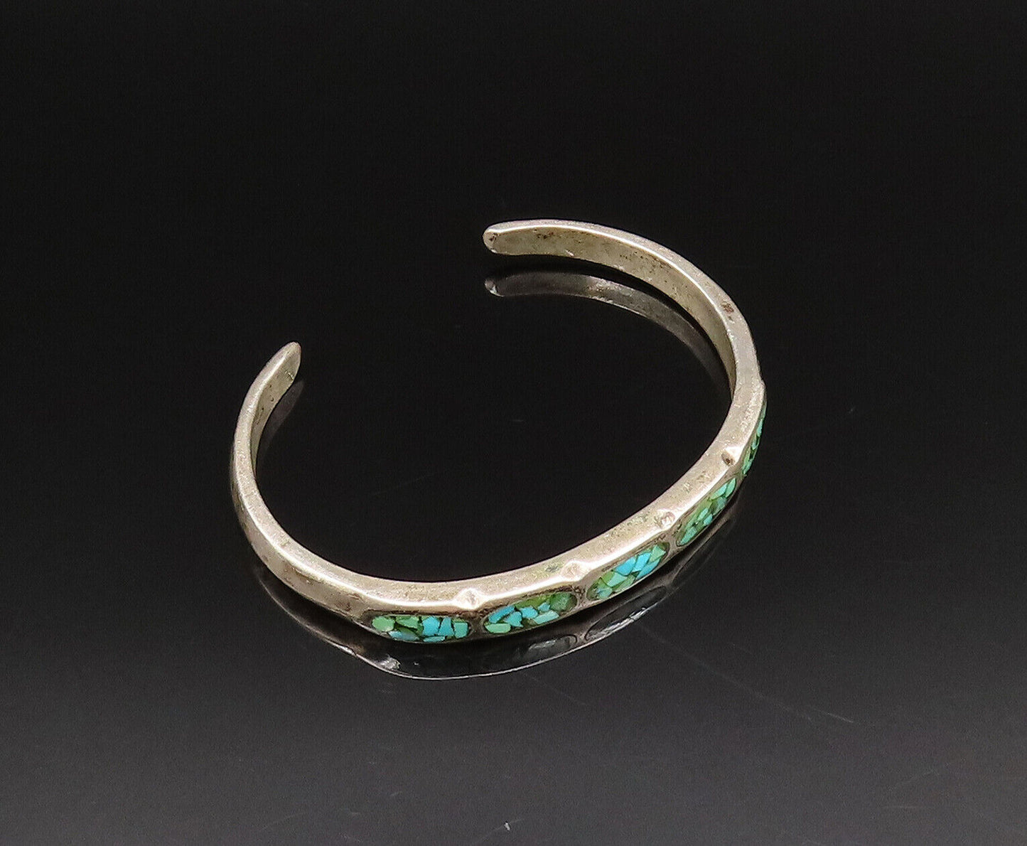 ZUNI NAVAJO 925 Silver - Vintage Crushed Turquoise Cuff Bracelet - BT9648