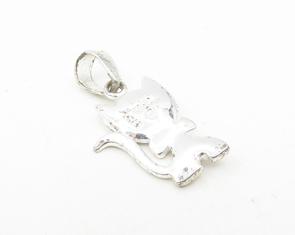 925 Sterling Silver  Black Hematite & Red Topaz Cat Motif Pendant  PT9306