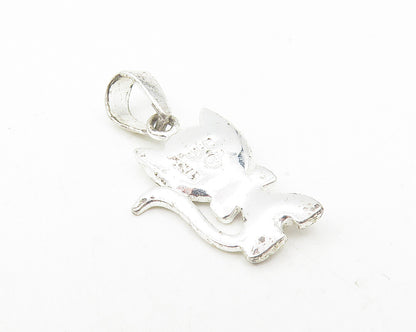 925 Sterling Silver  Black Hematite & Red Topaz Cat Motif Pendant  PT9306
