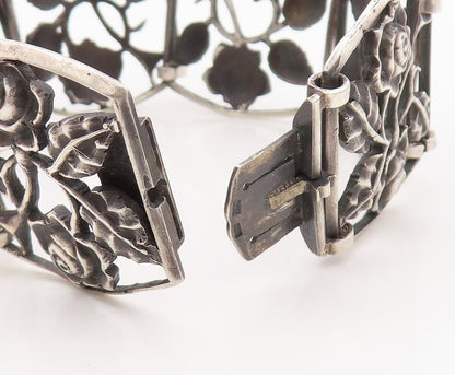 925 Sterling Silver Vintage Bracelet LUMI Antique Floral Frames Cutout  BT10826