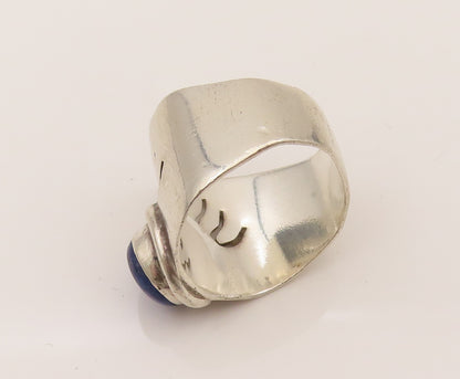 925 Silver  Vintage Sodalite Eye & Eyelashes Cutout Ring Sz 6.5  RG26377