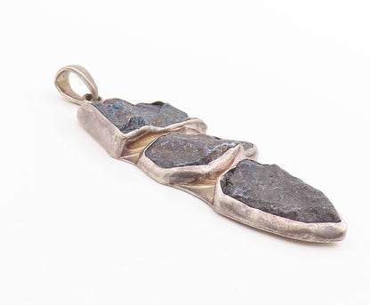 925 Sterling Silver Vintage Pendant CHARLES ALBERT Heavy Brutalist Gem  PT24714