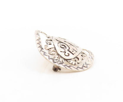 925 Sterling Silver Vintage Brooch Pin Solid Cutout Trible Design Etched BP11325