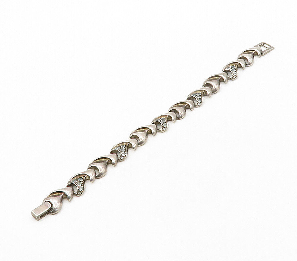 925 Sterling Silver  Vintage Blue Topaz Dark Tone Smooth Chain Bracelet BT6419