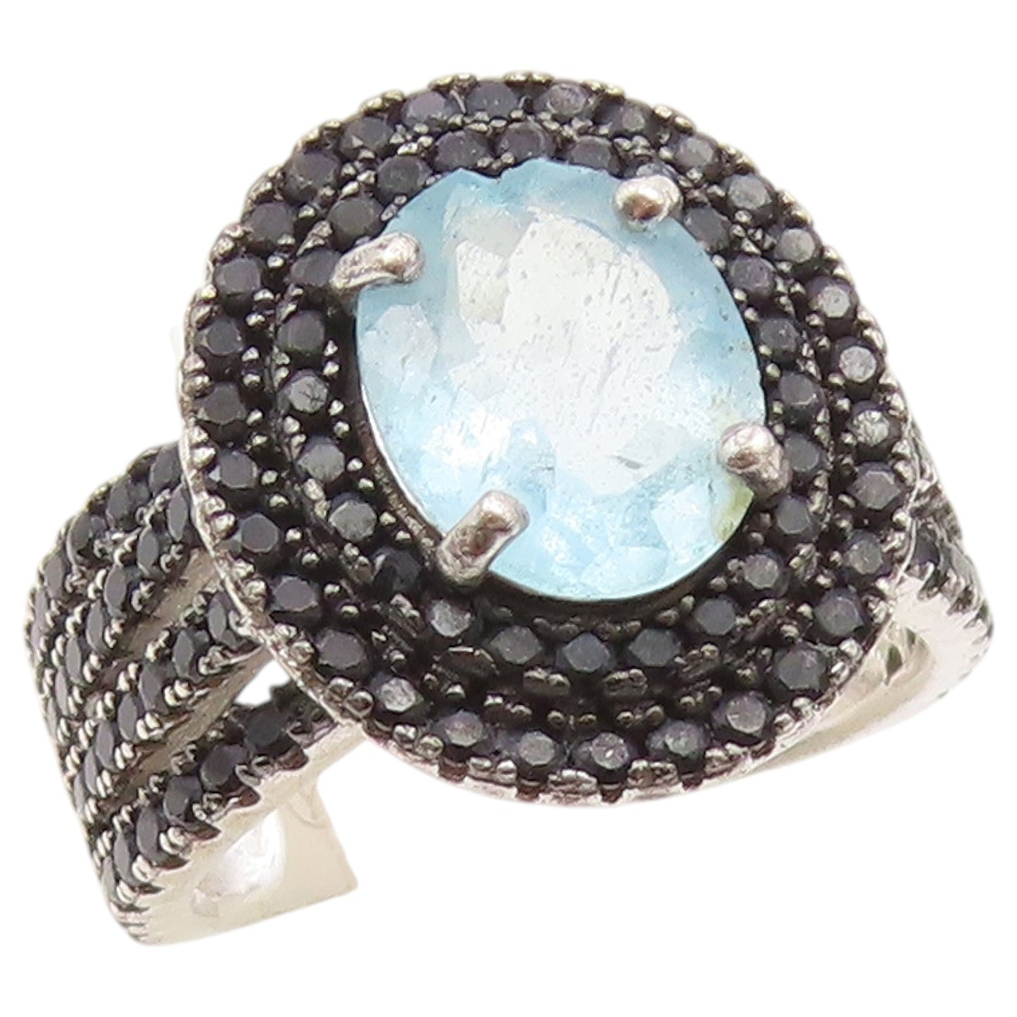 925 Sterling Silver Vintage Ring Aquamarine & Spinel Statement Band Sz 4 RG36911