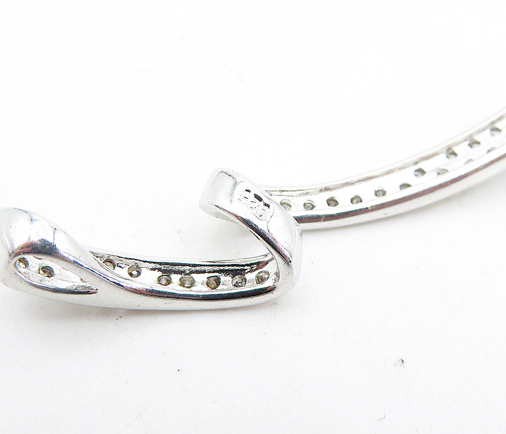 925 Sterling Silver  Shiny White Topaz Two Tone Ribbon Design Pendant  PT3458