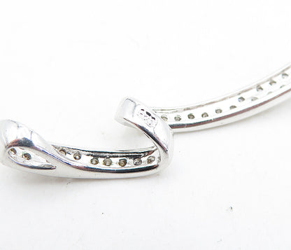 925 Sterling Silver  Shiny White Topaz Two Tone Ribbon Design Pendant  PT3458