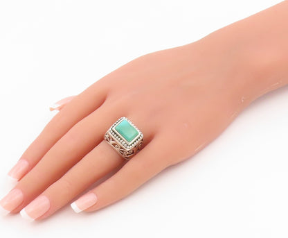 925 Sterling Silver Vintage Ring Turquoise Open Scrollwork Band  Sz 8  RG36633