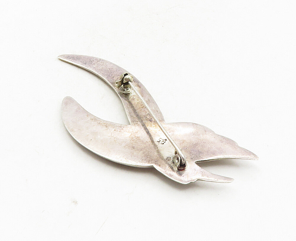 925 Sterling Silver  Vintage Shiny Fluted Wings Design Brooch Pin  BP3508