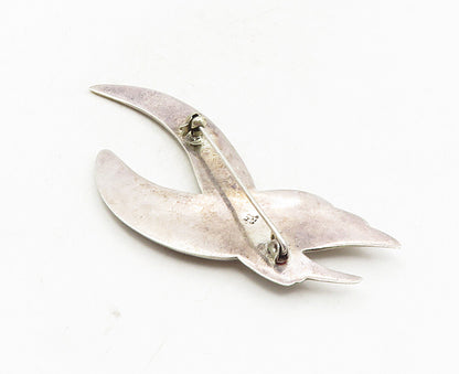 925 Sterling Silver  Vintage Shiny Fluted Wings Design Brooch Pin  BP3508