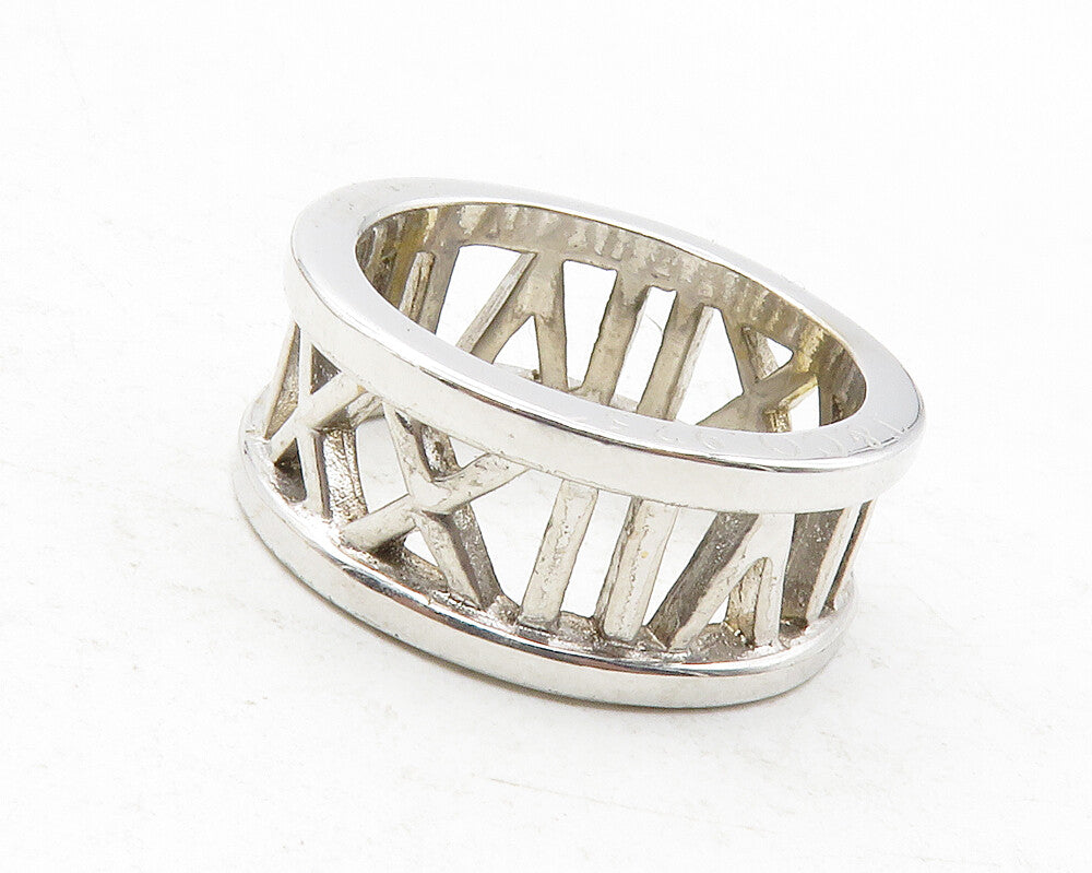 925 Sterling Silver  Vintage Shiny Roman Numerals Band Ring Sz 7  RG12538