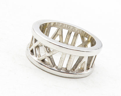 925 Sterling Silver  Vintage Shiny Roman Numerals Band Ring Sz 7  RG12538