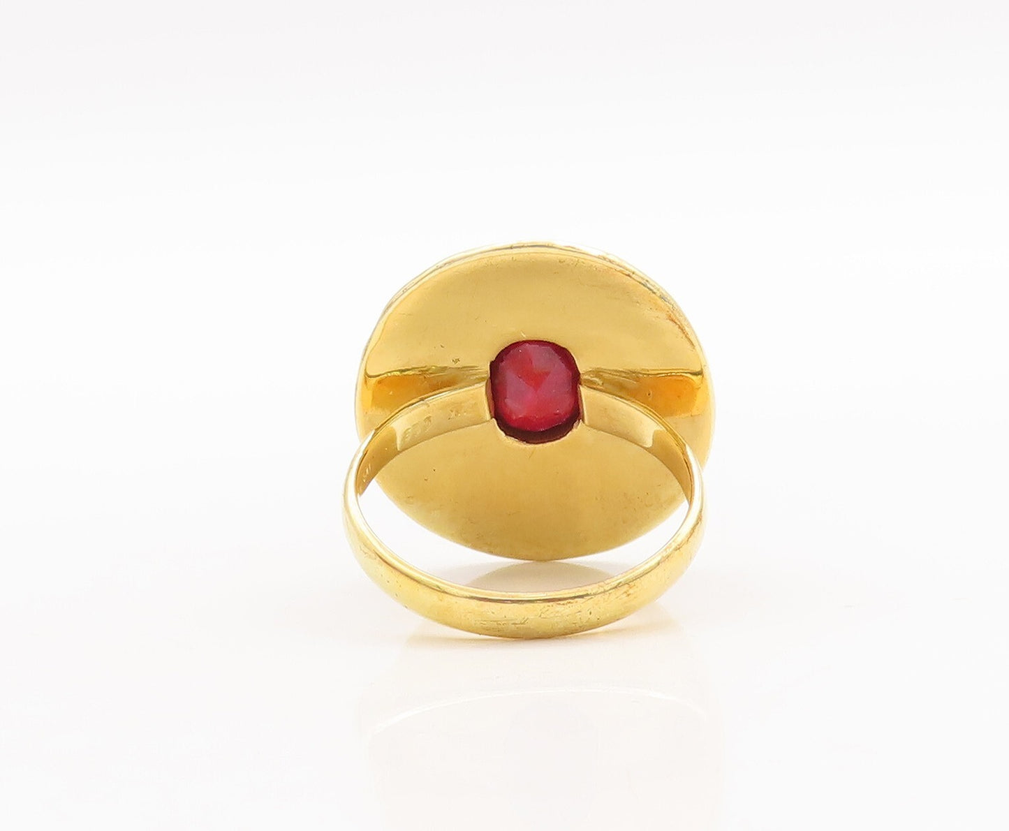 925 Sterling Silver Vintage Ring Gold Plated Spiral Carved Red Gem Sz 10 RG29202