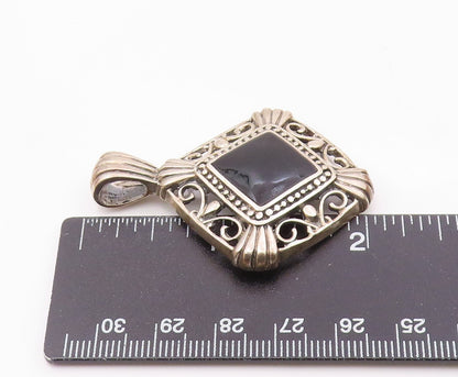 MEXICO 925 Sterling Silver  Vintage Black Onyx Swirl Border Pendant  PT11969