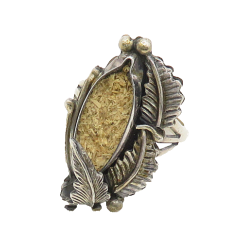 NAVAJO 925 Silver  Vintage Floral Leaves Shiny Cocktail Ring Sz 7  RG18569