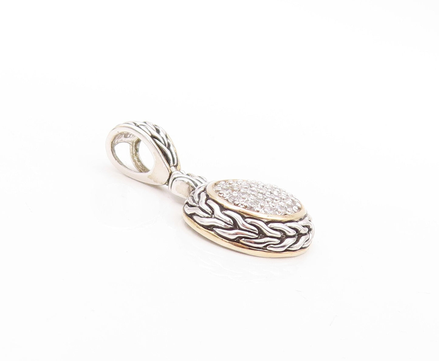 925 Sterling Silver Vintage Pendant Minimalist Carved Oval CZ Inlay  PT23605