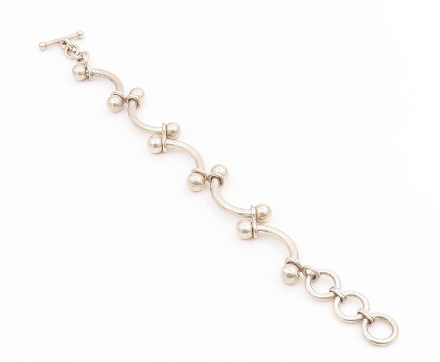 925 Sterling Silver Vintage Bracelet Classic Curved Barbell Solid Link  BT11675