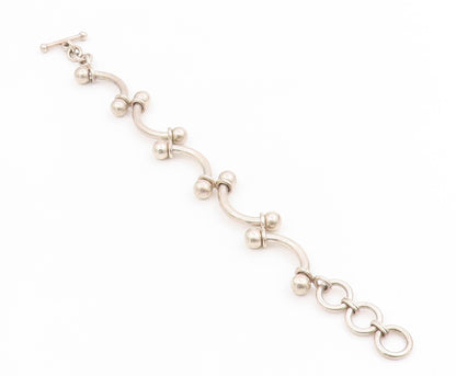 925 Sterling Silver Vintage Bracelet Classic Curved Barbell Solid Link  BT11675