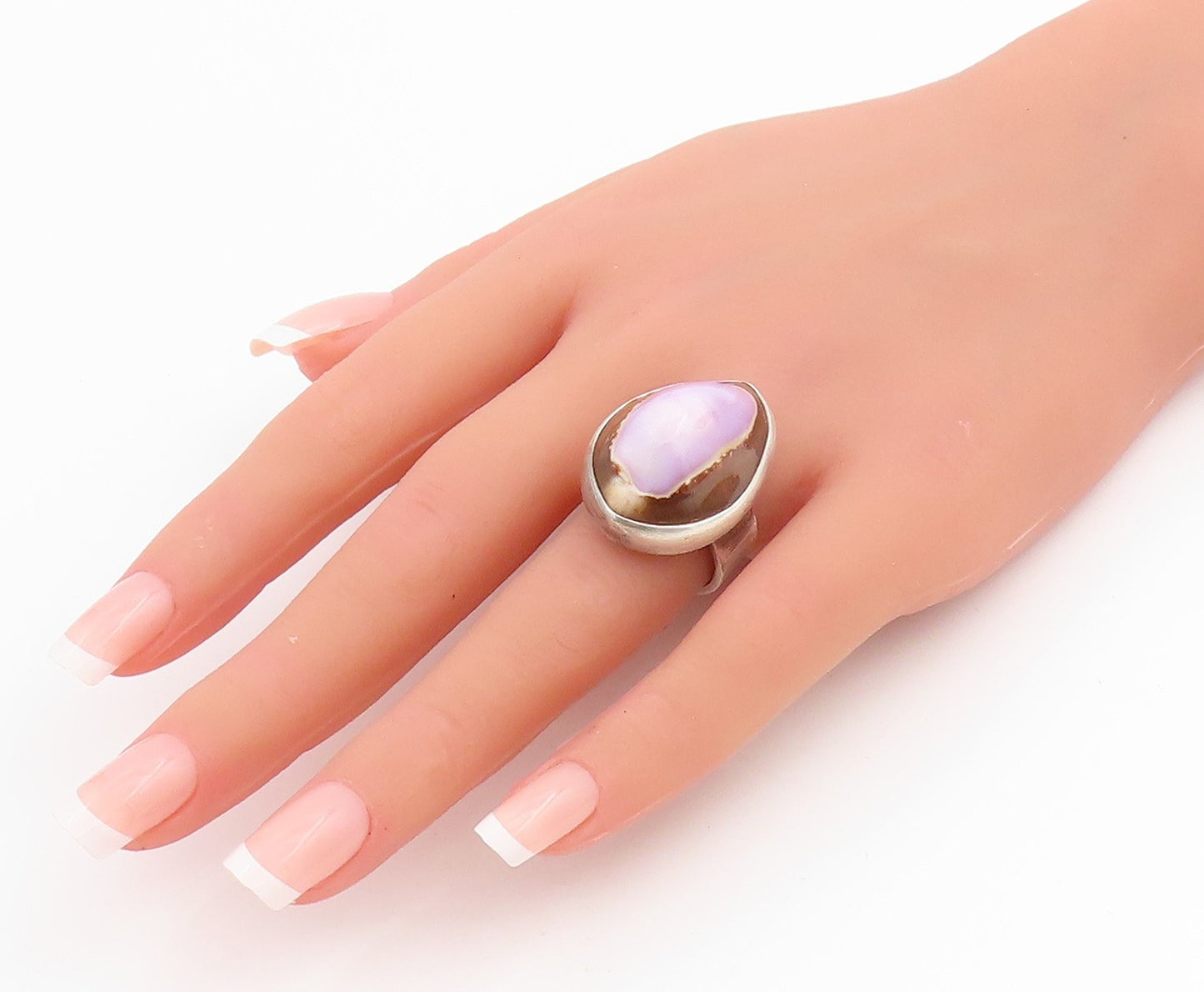 925 Sterling Silver Vintage Ring Oval Cowrie Shell Statement Band  Sz 7  RG33888