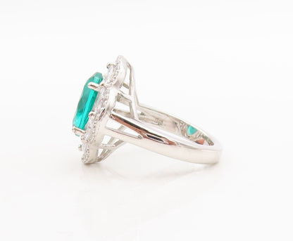 925 Sterling Silver Vintage Ring Floral Carved Aquamarine & CZ  Sz 7.5  RG29287