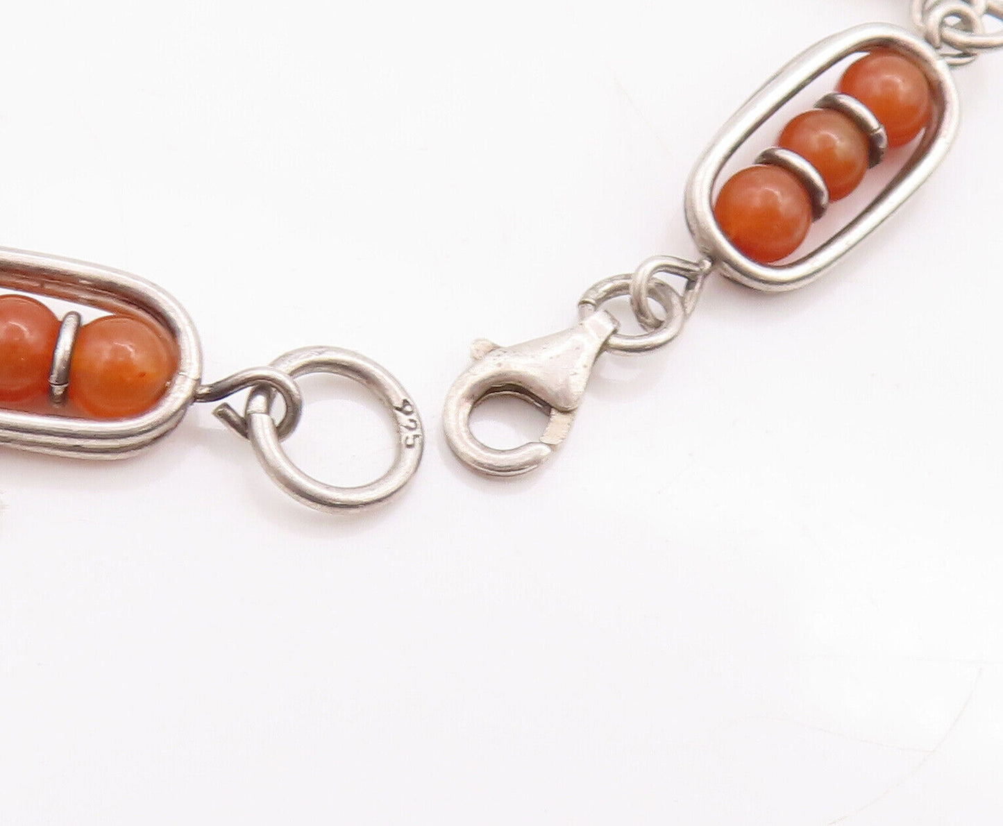 925 Sterling Silver Vintage Bracelet Brown Bead Shape Gemstones Rows  BT10615
