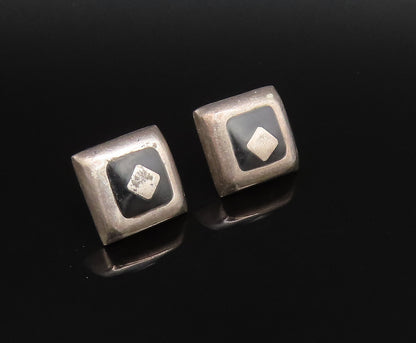 MEXICO 925 Silver  Vintage Inlaid Black Onyx Square Stud Earrings  EG12140