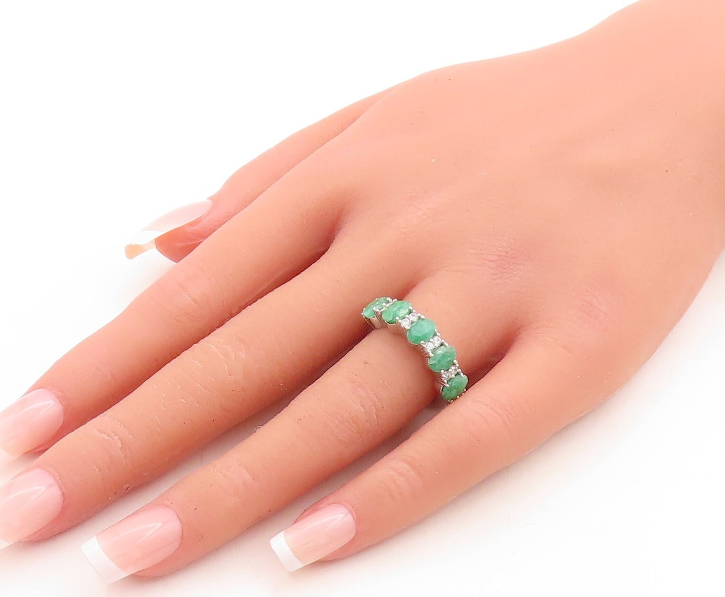 925 Sterling Silver Vintage Ring Oval Cut Emerald & Topaz Band  Sz 7  RG30118