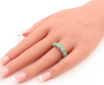 925 Sterling Silver Vintage Ring Oval Cut Emerald & Topaz Band  Sz 7  RG30118