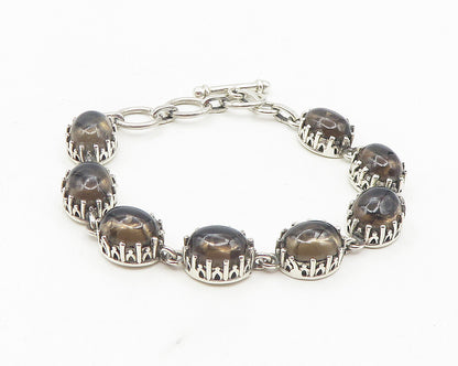 925 Sterling Silver  Vintage Cabochon Cut Smoky Topaz Chain Bracelet  BT4609