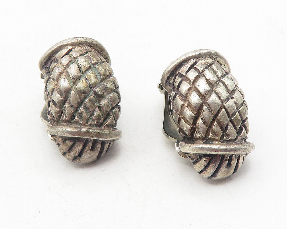 925 Sterling Silver  Vintage Cross Etched Detail Non Pierce Earrings  EG6076