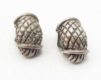 925 Sterling Silver  Vintage Cross Etched Detail Non Pierce Earrings  EG6076