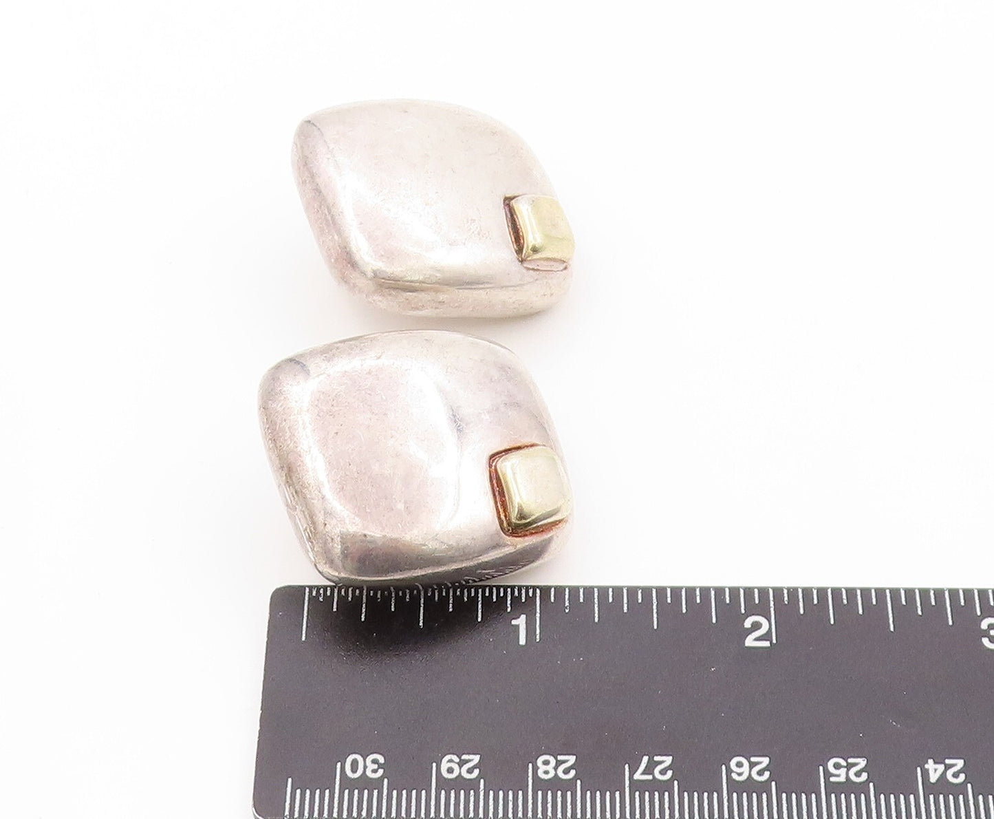 925 Sterling Silver Vintage Earrings Designer Puffed Solid Square Cut  EG13414