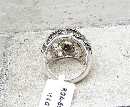 925 Sterling Silver  Marcasite Art Deco Thick Dome Band Ring Sz 8  RG1964