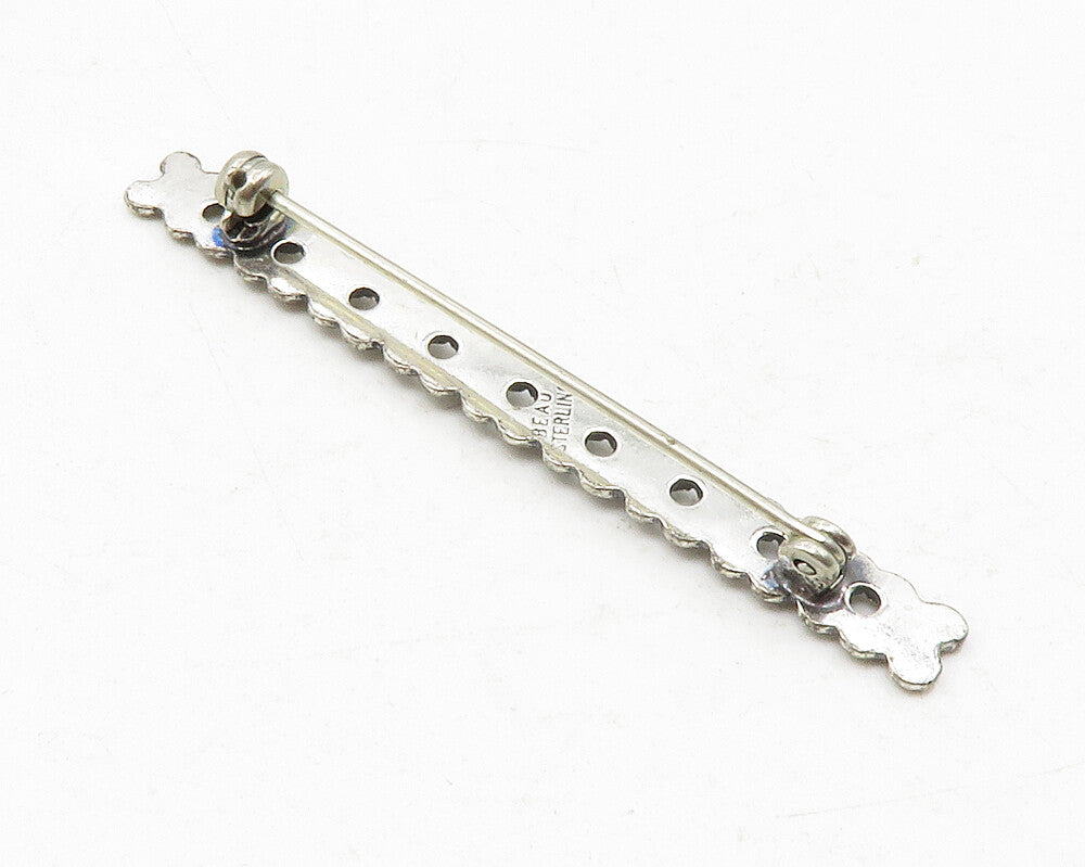 BEAU 925 Sterling Silver  Vintage Row Of Flowers Dark Tone Brooch Pin  BP4559