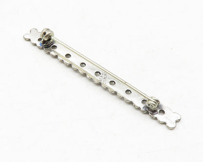 BEAU 925 Sterling Silver  Vintage Row Of Flowers Dark Tone Brooch Pin  BP4559
