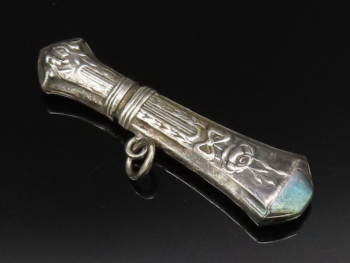 925 Silver  Vintage Carved Bow Tie Pointed Linear Pendant (OPENS)  PT21602