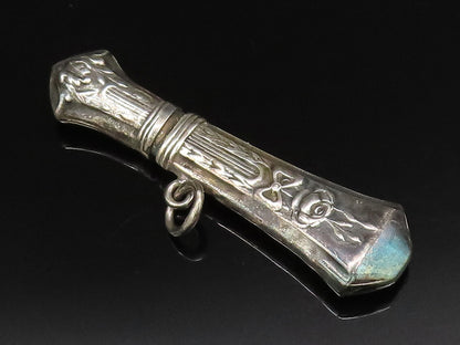 925 Silver  Vintage Carved Bow Tie Pointed Linear Pendant (OPENS)  PT21602