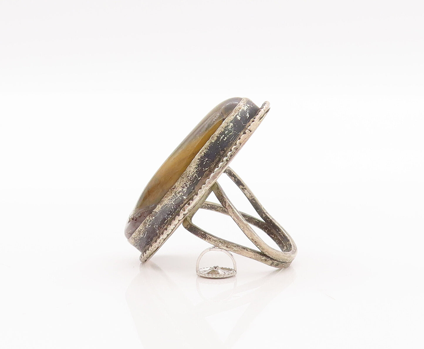 925 Sterling Silver Vintage Ring Amorphas Shape Tiger's Eye  Sz 7  RG28463