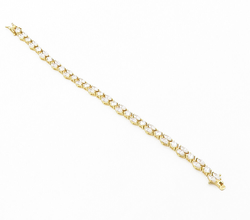 925 Sterling Silver  Shiny Cubic Zirconia Gold Plated Chain Bracelet  BT5946