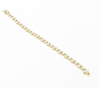 925 Sterling Silver  Shiny Cubic Zirconia Gold Plated Chain Bracelet  BT5946