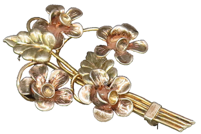 925 Silver  Vintage Gold Plated Bouquet Of Stem Flowers Brooch Pin  BP9961