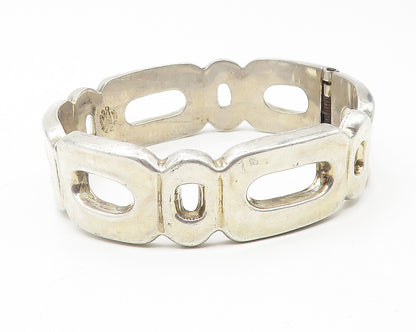 MEXICO 925 Sterling Silver  Vintage Solid Cutout Hinge Bangle Bracelet BT4558