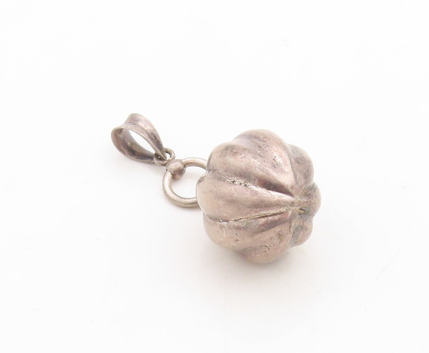 925 Sterling Silver Vintage Pendant Dark Tone Puffed Carved Sphere  PT23732