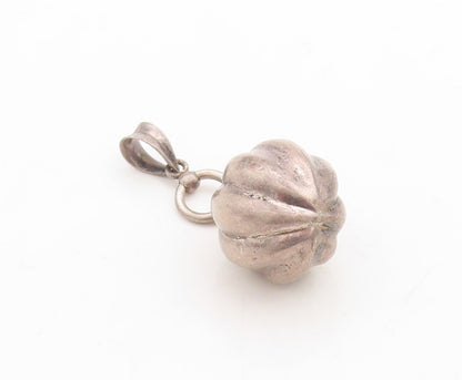 925 Sterling Silver Vintage Pendant Dark Tone Puffed Carved Sphere  PT23732