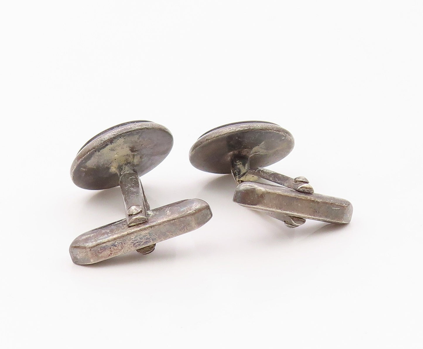 925 Sterling Silver  Vintage Minimalist Round Black Onyx Cuff Links  TR3441