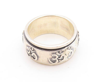 925 Sterling Silver Vintage Ring Spinner Religious OM Carved  Sz 12  RG31597
