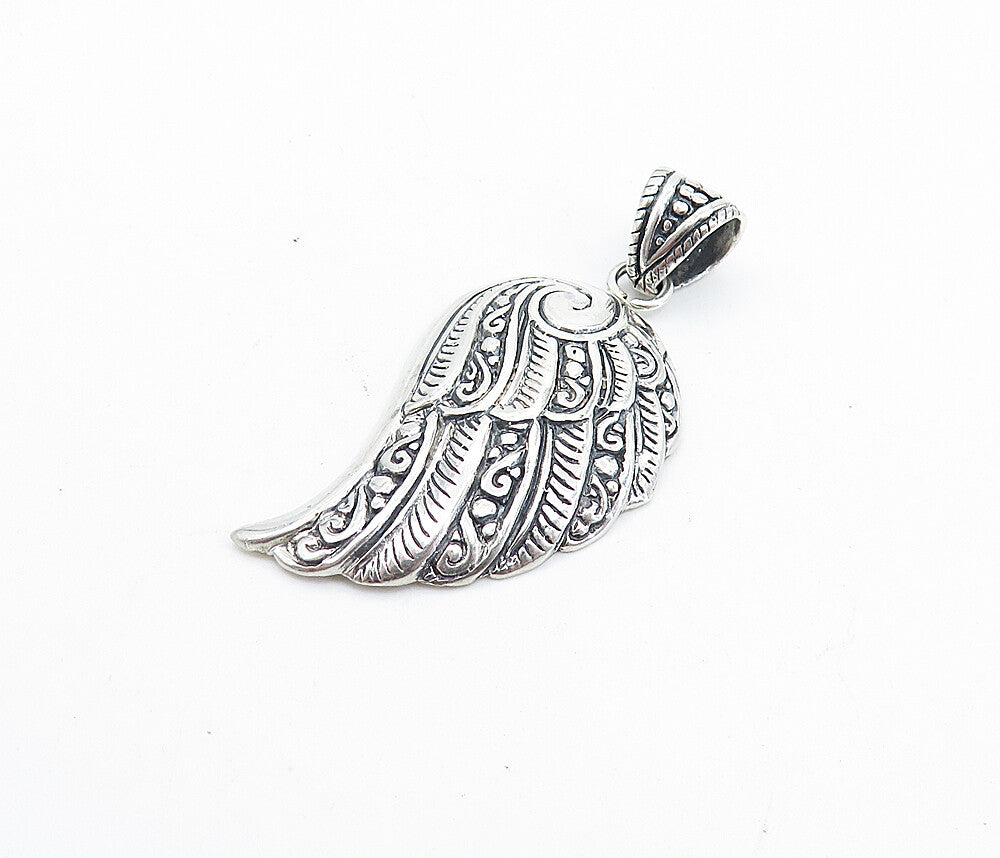 925 Sterling Silver  Shiny Swirl Patterned Wing Motif Drop Pendant  PT5705
