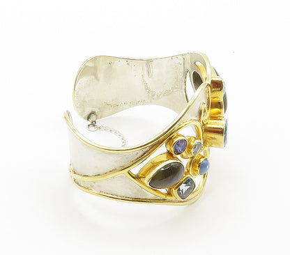 DESIGNER 925 Silver  Labradorite & Blue Topaz Two Tone Cuff Bracelet  BT6349